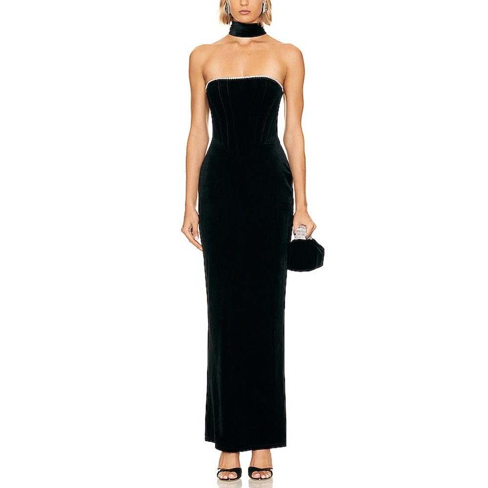 Khanums 'Karyln' Black Polyester Dress With Diamant� Detail Size M